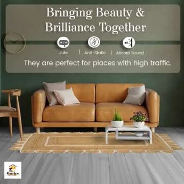 GRUHUM Scalloped Jute Rugs 2'x3' ft Natural White Trim Rectangular Handmade Boho Farmhouse Soft Braided Rustic Vintage EcoFriendly Rug Living Room Bed Room Kitchen Hallways Enterways 2x3ft (Doormat)