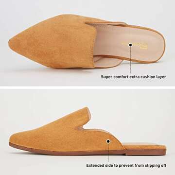 BISON SPIRIT Mules for Women Flats Pointed Toe Slip On Slides Loafer Shoes (Tan Suede,7)