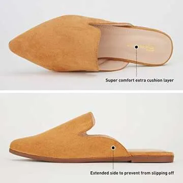 BISON SPIRIT Mules for Women Flats Pointed Toe Slip On Slides Loafer Shoes (Tan Suede,7)