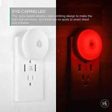 myCozyLite Motion Sensor LED Night Light, Red, Plug-in Nightlight for Home, Smart Movement Sensor, LED Night Lights Plug Into Wall, Soft Glow, Red Diffused Light, 2 Pack