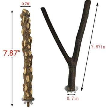 kathson 8 PCS Natural Bird Wood Perch Parakeet Standing Toy Sticks Parrot Paw Grinding Branches Cockatiels Cage Chewable Accessories for Conures Macaws Finches