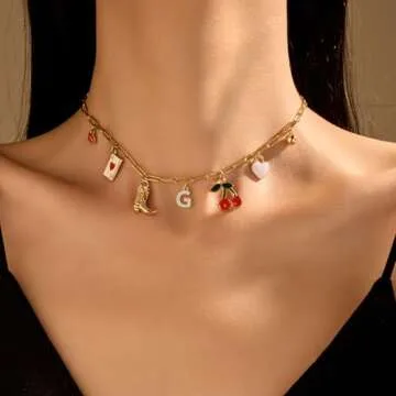Gold Initial Necklace Charm Necklace Western Jewelry for Women Cowgirl Outfits Dainty Necklace Country Concert Outfits for Women
