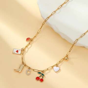 Gold Initial Necklace Charm Necklace Western Jewelry for Women Cowgirl Outfits Dainty Necklace Country Concert Outfits for Women