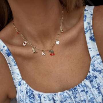 Gold Initial Necklace Charm Necklace Western Jewelry for Women Cowgirl Outfits Dainty Necklace Country Concert Outfits for Women