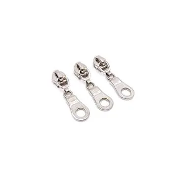 Goyunwell #5 Zipper Pulls Silver Nylon Coil Zipper Pull Replacement Bulk 50pcs Metal Zipper Slider for Purse and Bag Craft Making Sewing