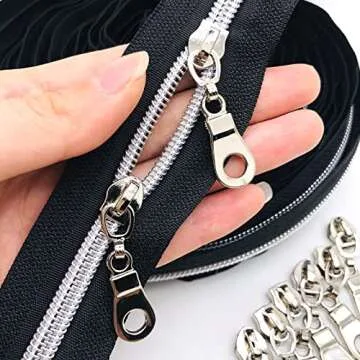 Goyunwell #5 Zipper Pulls Silver Nylon Coil Zipper Pull Replacement Bulk 50pcs Metal Zipper Slider for Purse and Bag Craft Making Sewing