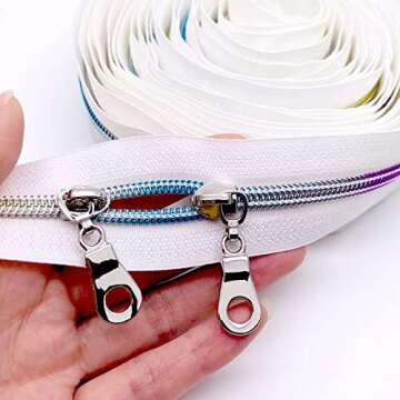 Goyunwell #5 Zipper Pulls Silver Nylon Coil Zipper Pull Replacement Bulk 50pcs Metal Zipper Slider for Purse and Bag Craft Making Sewing