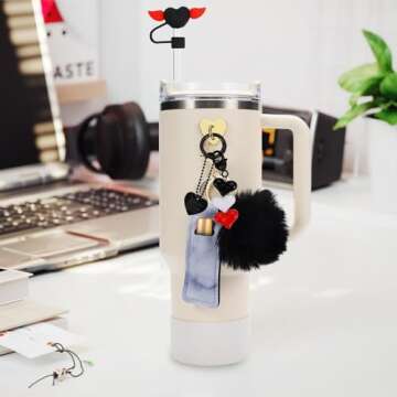 Stanley Cup Accessories Set, Including Lipstick Holder, Silicone Stanley Cup Boot, 2 x Silicone Straw Cover, 2 x Charms for Stanley 40oz & 30oz Tumbler (Blue)