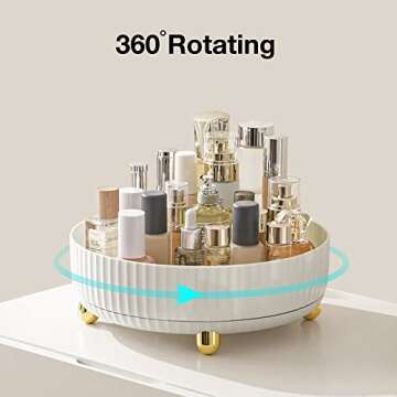 HBlife Makeup Organizer, 360 Degree Rotating Perfume Organizer, 11 Inches Large Capacity Lazy Susan for Bathroom Counter or Vanity, White