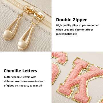 HBselect Preppy Makeup Bag 6 Pcs Travel Toiletry Bag Chenille Letter Patch Makeup Bag Portable Cosme...