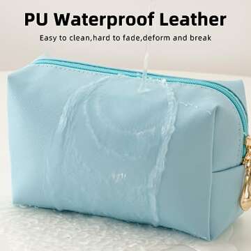 HBselect Preppy Makeup Bag 6 Pcs Travel Toiletry Bag Chenille Letter Patch Makeup Bag Portable Cosmetic Bag for Women PU Leather Waterproof Organizer Make up Bag for Women Girls