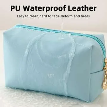 HBselect Preppy Makeup Bag 6 Pcs Travel Toiletry Bag Chenille Letter Patch Makeup Bag Portable Cosmetic Bag for Women PU Leather Waterproof Organizer Make up Bag for Women Girls