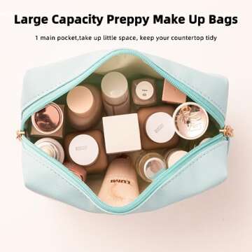 HBselect Preppy Makeup Bag 6 Pcs Travel Toiletry Bag Chenille Letter Patch Makeup Bag Portable Cosmetic Bag for Women PU Leather Waterproof Organizer Make up Bag for Women Girls