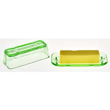Home-X Glass Butter Dish with Lid - Vintage Style Butter Keeper for Countertop, Retro Butter Container with Cover, Dishwasher Safe Butter Holder, 6 3/4" L x 3 1/4" W x 2 1/2" H, Green
