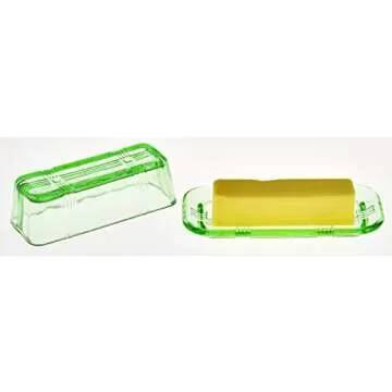 Home-X Glass Butter Dish with Lid - Vintage Style Butter Keeper for Countertop, Retro Butter Container with Cover, Dishwasher Safe Butter Holder, 6 3/4" L x 3 1/4" W x 2 1/2" H, Green