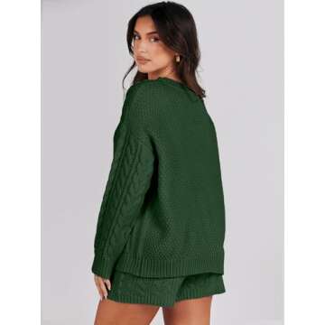 ANRABESS Women 2 Piece Outfits Sweater Lounge Loungewear Sets Fall Cable Knit Oversized Sweaters Short Pants Matching Sets deep green X-Large
