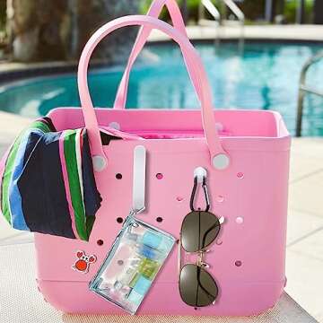 AIERSA Inserts Hooks Accessories for Bogg Bags, Charms Key Holder Carabiner, Pouch Earphone Tassel Keychain Cup Holder Attachment Compatible with Simply Southern Rubber Beach Totes