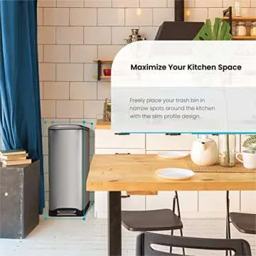 Home Zone Living 13 Gallon Kitchen Trash Can, Dual Removable Liners for Recycling and Trash, 50 Liter Slim Stainless Steel Shape (8 + 5 for 13 Gallons Total)