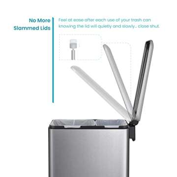 Home Zone Living 13 Gallon Kitchen Trash Can, Dual Removable Liners for Recycling and Trash, 50 Liter Slim Stainless Steel Shape (8 + 5 for 13 Gallons Total)