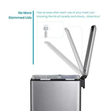 Home Zone Living 13 Gallon Kitchen Trash Can, Dual Removable Liners for Recycling and Trash, 50 Liter Slim Stainless Steel Shape (8 + 5 for 13 Gallons Total)