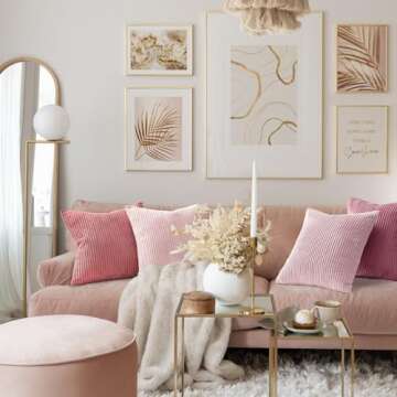 Topfinel Pink Throw Pillows Covers 18x18 Inch Set of 4,Farmhouse Corduroy Decorative Cushion Case,Va...