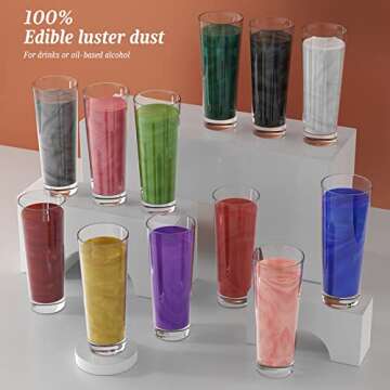Luster Dust Edible Set 4 Colors - Food Grade Edible Glitter for Drinks Vegan Shimmering Powder Food Coloring for Cake Decorating, Chocolates Paints, Cookies, Cupcakes Pops, Kosher, 3 Grams Each Jar