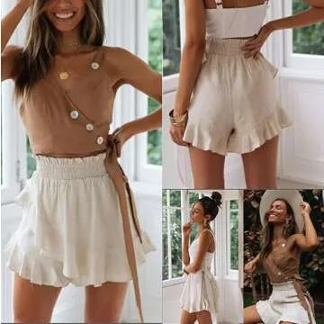 NEYOUQE Women's Trendy Beach Pleated Skirt and Shorts