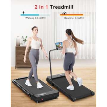 HomeFitnessCode Foldable Walking Pad with Handle Bar, 5MPH Folding Treadmill Portable Under Desk for...