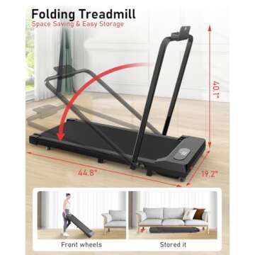 HomeFitnessCode Foldable Walking Pad with Handle Bar, 5MPH Folding Treadmill Portable Under Desk for Home Office 4 in 1, Ultra Quiet <45dB, Safety Lock, Remote Control, 300 LB Capacity, Balck