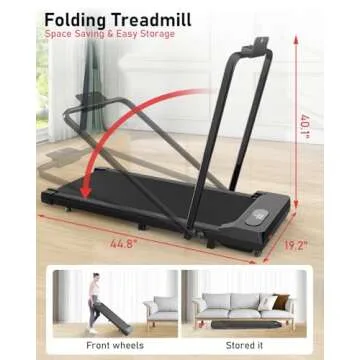 HomeFitnessCode Foldable Walking Pad with Handle Bar, 5MPH Folding Treadmill Portable Under Desk for Home Office 4 in 1, Ultra Quiet <45dB, Safety Lock, Remote Control, 300 LB Capacity, Balck