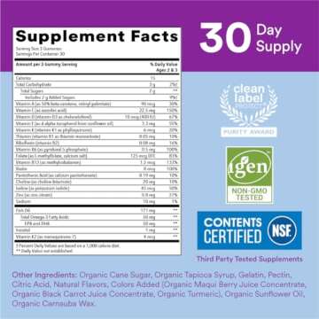 SmartyPants Toddler Multivitamin Gummies: Omega 3 Fish Oil (EPA/DHA), Vitamin D3, C, Vitamin B12, B6, A, K & Zinc, Biotin, Beta Carotene, Gluten Free, Three Fruit Flavors, 90 Count (30 Day Supply)