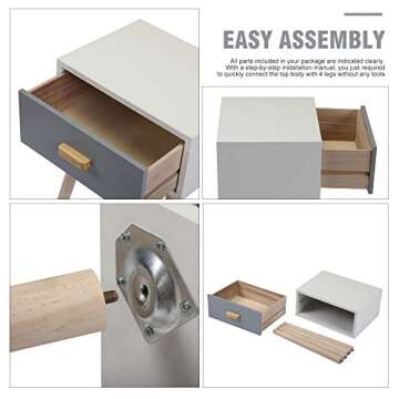 JAXPETY Set of 2 Modern Wood Nightstand, Bedside Table with Drawer, Bedside Furniture, Night Stand, End Table with Solid Wood Legs for Home Bedroom, Grey