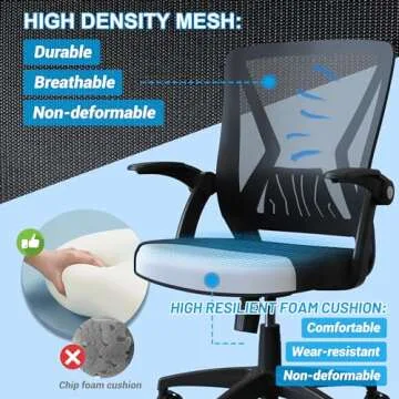KOLLIEE Mid Back Mesh Office Chair Ergonomic Swivel Black Mesh Computer Chair Flip Up Arms with Lumbar Support Adjustable Height Task Chair