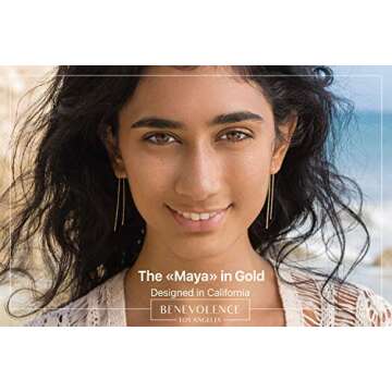 Benevolence LA Gold Plated Chain Earrings, Double Piercing Drop Dangle Long Threaders for Women, Fas...