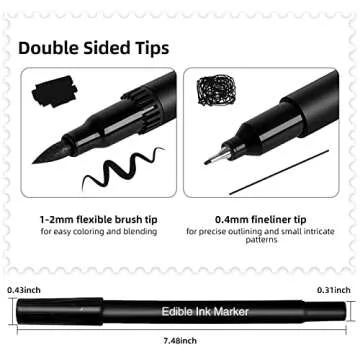 Fanika 3pcs Black Edible Markers - Double Sided with Extra Fine Tip (0.4mm) Thick Tip (0.7mm) Edible Pens, Double-sided Food Coloring Marker Pens for Decorating, Fondant, Baking, Food Grade