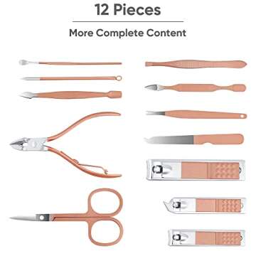 leiwo Manicure Set,Pedicure Kit Nail Scissors Stainless Steel Professional Toenails Cuticle Cutter Clipper Fingernails Grooming Kit with Pink Leather Travel Case (12pcs Pink)