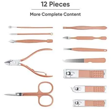 leiwo Manicure Set,Pedicure Kit Nail Scissors Stainless Steel Professional Toenails Cuticle Cutter Clipper Fingernails Grooming Kit with Pink Leather Travel Case (12pcs Pink)