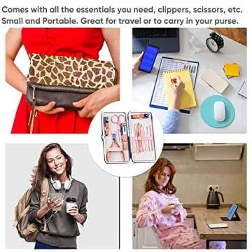 leiwo Manicure Set,Pedicure Kit Nail Scissors Stainless Steel Professional Toenails Cuticle Cutter Clipper Fingernails Grooming Kit with Pink Leather Travel Case (12pcs Pink)
