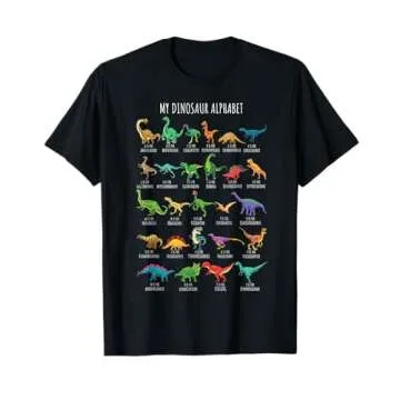 Types Of Dinosaurs Alphabet A-Z ABC Dino Identification Short Sleeve T-Shirt