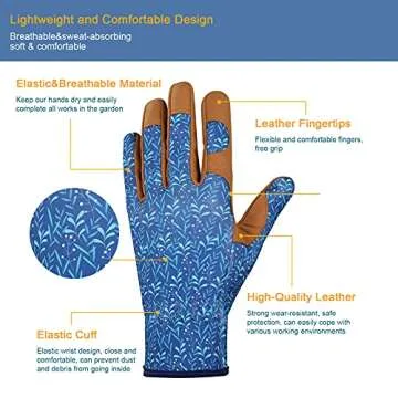 Bamllum Leather Gardening Gloves for Women - Working Gloves for Weeding, Digging, Planting, Raking a...
