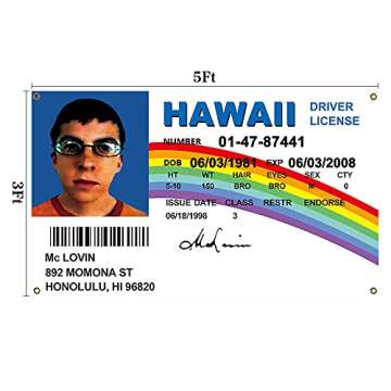 McLovin ID Flag 3x5Ft Fake Driver License Banner 3x5 Ft Funny Poster UV Resistance Fading & Durable ...