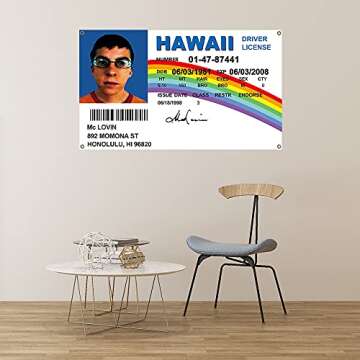 McLovin ID Flag 3x5Ft Fake Driver License Banner 3x5 Ft Funny Poster UV Resistance Fading & Durable Man Cave Wall Flag with Brass Grommets for College Dorm Room Decor,Outdoor And indoor