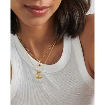 Bheop Gold Bubble Letter Necklace for Women Dainty 14K Gold Plated Balloon Initial Necklaces for Wom...