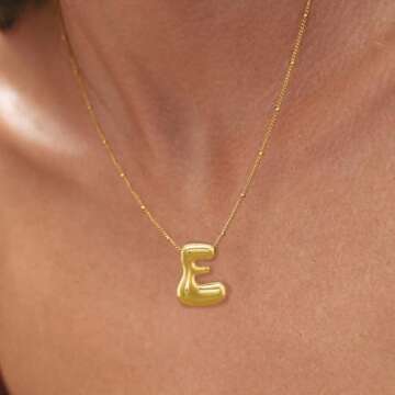 Bheop Gold Bubble Letter Necklace for Women Dainty 14K Gold Plated Balloon Initial Necklaces for Women Trendy Cute Chunky Charm Name Pendant E Necklace Fashion Jewelry Gifts