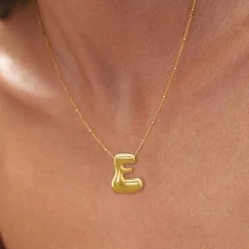 Bheop Gold Bubble Letter Necklace for Women Dainty 14K Gold Plated Balloon Initial Necklaces for Women Trendy Cute Chunky Charm Name Pendant E Necklace Fashion Jewelry Gifts