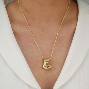 Bheop Gold Bubble Letter Necklace for Women Dainty 14K Gold Plated Balloon Initial Necklaces for Women Trendy Cute Chunky Charm Name Pendant E Necklace Fashion Jewelry Gifts