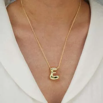 Bheop Gold Bubble Letter Necklace for Women Dainty 14K Gold Plated Balloon Initial Necklaces for Women Trendy Cute Chunky Charm Name Pendant E Necklace Fashion Jewelry Gifts