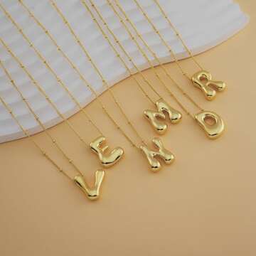 Bheop Gold Bubble Letter Necklace for Women Dainty 14K Gold Plated Balloon Initial Necklaces for Women Trendy Cute Chunky Charm Name Pendant E Necklace Fashion Jewelry Gifts