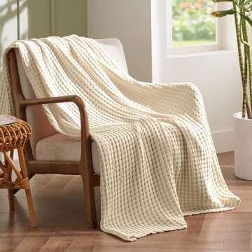 Bedsure Cooling Cotton Waffle Weave Blanket - Lightweight Breathable Blanket of Rayon Derived from B...