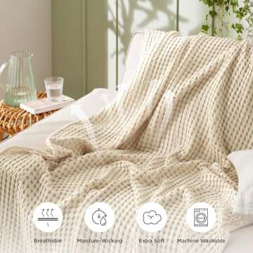 Bedsure Cooling Cotton Waffle Weave Blanket in Beige